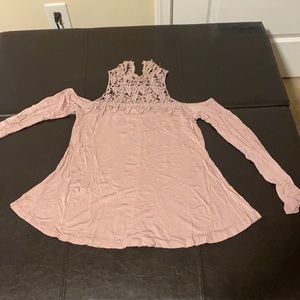 Long sleeve top with crochet neck button up detail